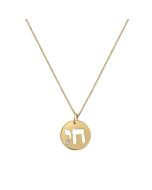 14kt Gold Chai Pendant Necklace with Diamond Accent by Alef Bet Jewelry