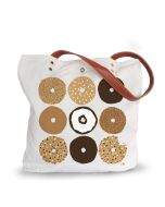 Bagel Print Canvas Tote Bag with Vegan Leather Handles
