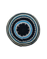 Black, Gray, Blue and Beige Striped Crochet Kippah