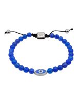 Blue Agate and Evil Eye Drawstring Bracelet