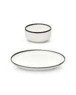 White with Black Edge Bowl and Platter Serving Set by Tina Frey Design