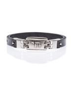 Chai Bracelet by Alef Bet Jewlery: Black Leather