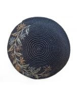 Floral Beaded Crochet Kippah: Charcoal with Pastel Flowers