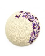 Floral Beaded Crochet Kippah: Cream with Lavender Flowers