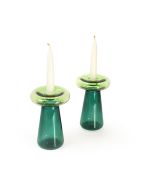 Glass Mushroom Candlesticks in Emerald by Tchotchke