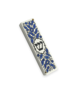 Handpainted Ceramic Floral Mezuzah: White with Blue Flowers