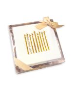 "Happy Hanukkah" Cocktail Napkin and Tray Set: Gold Foil on White