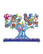 Handpainted Birds and Butterflies Menorah by Yair Emanuel