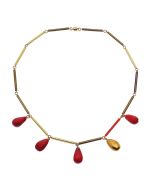 Rhapsody in Hues of Gold and Red Necklace by Staphanie Dubsky