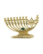Vintage Brass Menorah with Star of David and Stone