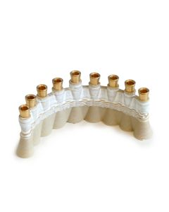 3D Printed Clay Weave Menorah by Studio Armadillo: Off-White and Sand Glaze