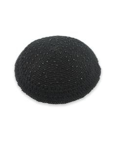 Beaded Crochet Kippah: Black with Black Beads
