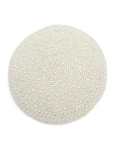 Beaded Crochet Kippah: Cream with Glass Beads