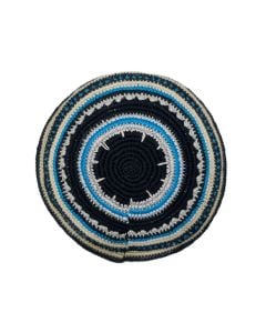 Black, Gray, Blue and Beige Striped Crochet Kippah