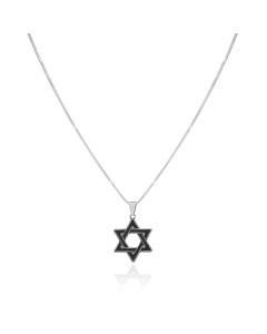 Blackened Detail Sterling Silver Star of David Necklace: Choice of Chain Length
