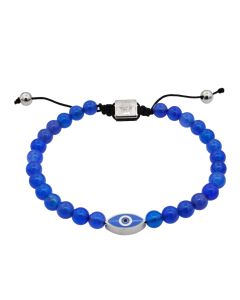 Blue Agate and Evil Eye Drawstring Bracelet