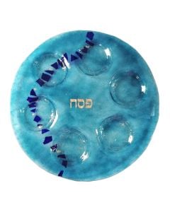 Blue Fused Glass Seder Plate