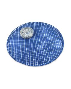 Blue Grid Round Challah Plate and Salt Dish Set by Maiyan Ben Yona
