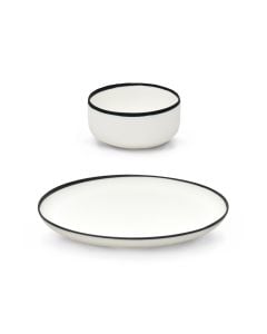 White with Black Edge Bowl and Platter Serving Set by Tina Frey Design