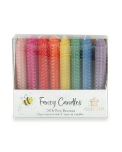 Box of 16 Rolled Beeswax Shabbat Candles in Rainbow Colors