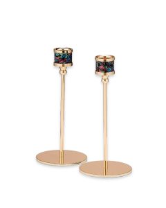 Candlesticks with Multicolor Enamel Cups