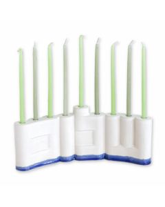 Ceramic Double-Sided Shalom Menorah by Studio Armadillo: Blue Accent