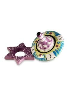 Ceramic Purple and Blue Dreidel and Stand by Inna Olshansky