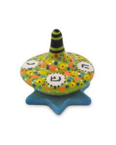 Ceramic Yellow Polka Dot Dreidel and Stand by Inna Olshansky