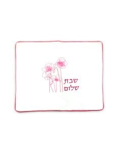 Linen Pink Embroiderd Challah Cover with Pink Edge