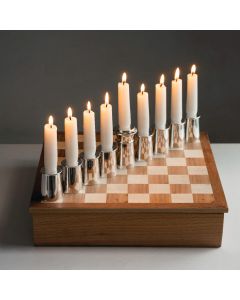 Crypto-Judaica Chess Set by Flor Aviv with "Hidden" Judaica for Shabbat and Menorah for Hanukkah