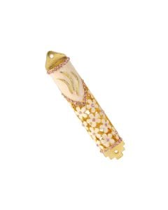 Enamel Flower Mezuzah with Pink Crystals