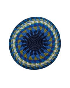 Fair Trade Knit Kippah by Mayan Hands: Blue and Green Pattern