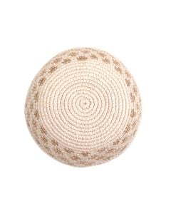 Fair Trade Knit Kippah by Mayan Hands: Cream with Gold Design Border