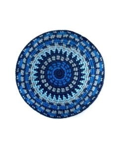 Fair Trade Knit Kippah by Mayan Hands: Recycled Denim Blue Pattern
