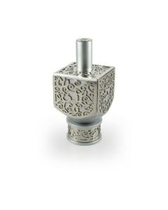 Large Floral Filigree Dreidel and Stand: Silver