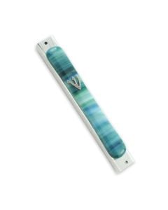 Fused Glass Mezuzah by Shevi Berman: Green and Blue