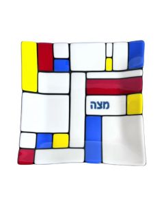 Glass Mondrian Matzah Plate by Shevi Berman