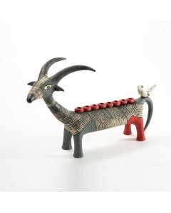 Ceramic Black, White and Red Goat Menorah by Inna Olshansky