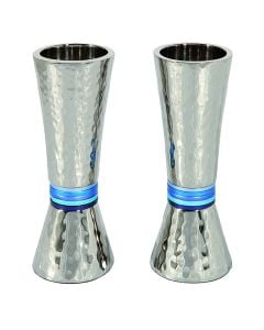 Hammered Candlesticks With Blue Rings by Yair Emanuel