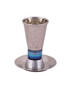Hammered Kiddush Cup with Blue Rings by Yair Emanuel