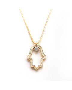 Hamsa Pendant with Diamond Necklace by The Israel Museum: 14kt Gold