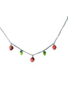 Handmade Clay Pomegranate and Leaf Necklace by Edie's Art Shop