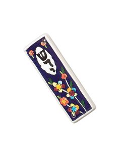 Handpainted Ceramic Floral Mezuzah: Navy with Colorful Flowers