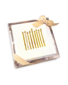 "Happy Hanukkah" Cocktail Napkin and Tray Set: Gold Foil on White
