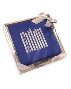 "Happy Hanukkah" Cocktail Napkin and Tray Set: Silver Foil on Blue