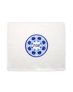 Linen Challah Cover with Blue Circular Embroidery