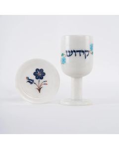 Marble Kiddush Cup and Tray with Lapis Lazuli by Théo Jérusalem