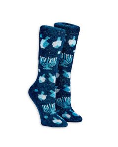 "Menorahs and Dreidels" Fuzzy Hanukkah Socks