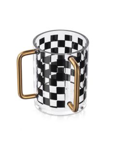 Onyx Checkered Washing Cup with Gold Handles
