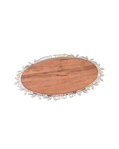 Oval Laser-cut Stainless Steel and Wood Challah Board